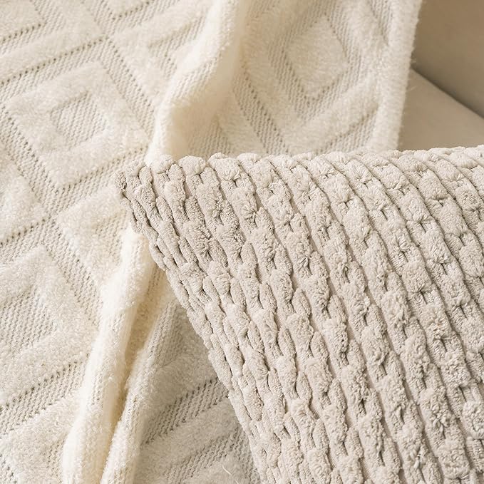 Set of 4 Navy White Taupe Decorative Throw Pillow Covers 12x20 Inch Corduroy Pillow Covers for Bed Couch Sofa Living Room Soft Cushion Cases