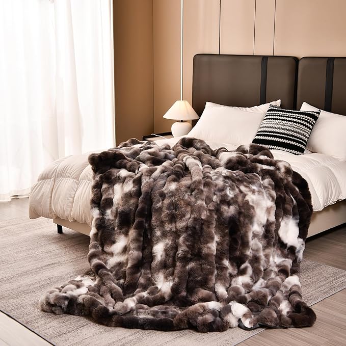 H&D Faux Fur Throw Blanket for Couch,Fluffy Cozy Soft Plush Luxury Thick Fuzzy Fleece Blanket for Couch Bed Sofa Bedroom Living Room,Comfy Bubble Blanket