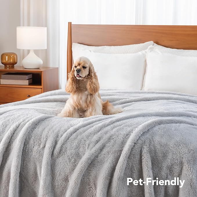 Berkshire Blanket Classic Extra-Fluffy™ Plush Blanket Twin Size, Soft Fuzzy Fluffy Long Hair Blanket for Couch Sofa Bed, Microchip, 60x92 Inches
