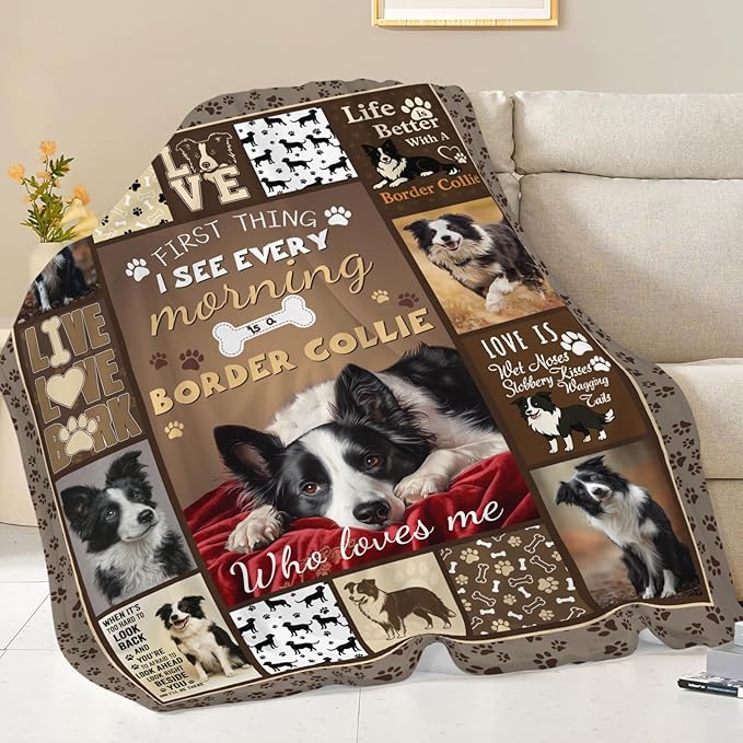 Border Collie Blanket for Girls Women Boys Men Adults Kids Soft Cozy Fleece Dog Pet Throw Blankets Gifts Warm Flannel Plush Lightweight Decor for Couch Bed Sofa 60"X50"