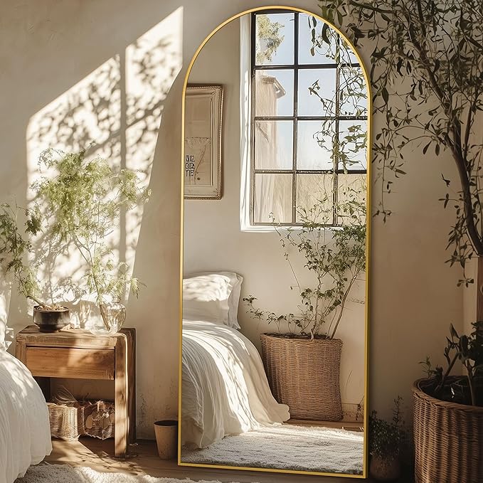 Full Length Mirror, 59"x18" Oversized Arched Mirror Large Standing Mirrors, Tall Mirrors Body Floor Mirror for Bedroom Living Room Aluminum Frame, Gold
