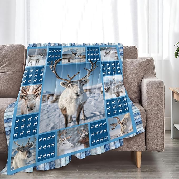 Reindeer Blanket for Girls Women Boys Men Adults Kids Soft Cozy Fleece Deer Moose Throw Blankets Gifts Warm Flannel Plush Lightweight Decor for Couch Bed Sofa 50"X40"