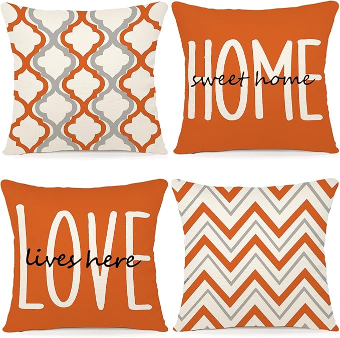 YCOLL Farmhouse Pillow Covers 18x18 Set of 4 Throw Pillow Covers Rustic Linen Decorative Pillows Square Cushion Covers for Couch Sofa Bedroom Home Decor