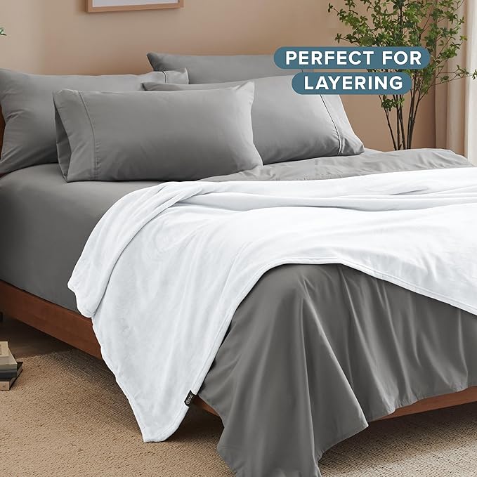 Bare Home Fleece Blanket - King Size - Ultra-Soft Lightweight for Bed, Sofa, and Couch - Luxury Microplush - Cozy Warm Blanket (King, White)