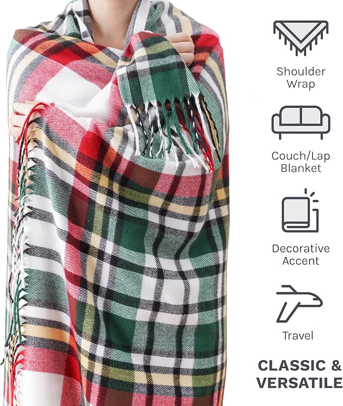 BATTILO HOME Christmas Green Plaid Throw Blanket for Couch Bed, Decorative Red Green Blanket Throw, Buffalo Checkered Plaid Blankets and Throws Farmhouse Style for Home Christmas Decor 50"x60"