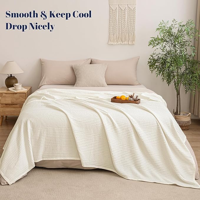 PHF Lightweight Waffle Weave Blanket King Size, Breathable & Ultra Soft, 104"x 90" Soft & Cozy Thin Blanket for All Season & Hot Sleepers, Bed, Home Decor - Coconut White