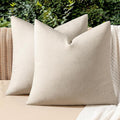 MIULEE Pack of 2 Decorative Outdoor Solid Waterproof Throw Pillow Covers Euro Sham Faux Linen Garden Farmhouse Cushion Cases for Patio Tent Balcony Couch Sofa 26x26 Inch Beige