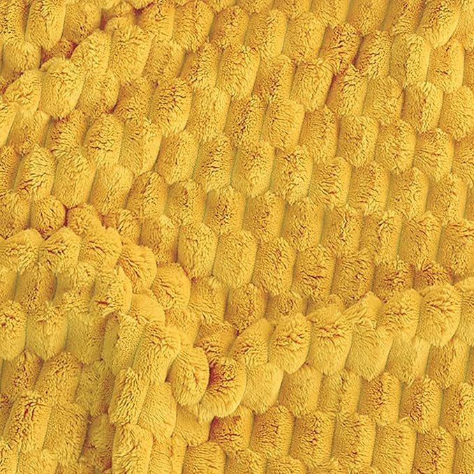 Super Soft Fleece King Size Blanket 90x102 Inches for Bed, Premium Silky with 3D Imitation Turtle Shell Jacquard Decorative Blankets, Lightweight and Cozy for Living Room.Yellow