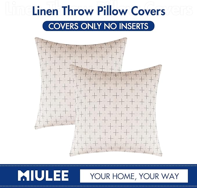 MIULEE Pack of 2 Decorative Burlap Linen Christmas Throw Pillow Covers Modern Farmhouse Pillowcases Rustic Woven Textured Cushion Cover for Sofa Couch Bed 22x22 Inch Beige