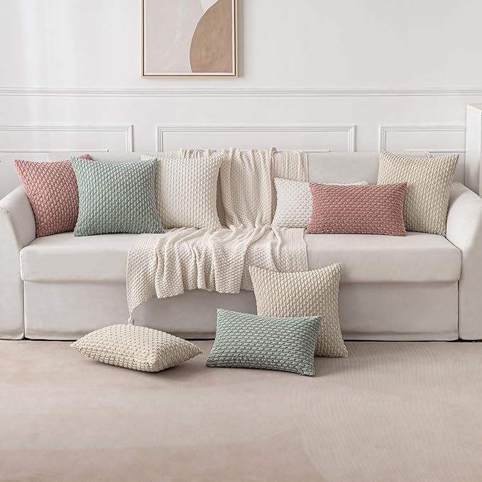 MIULEE Pack of 2 Decorative Throw Pillow Covers 16x16 Inch Soft Boho Striped Textured Corduroy Pillow Covers Modern Farmhouse Home Decor for Couch Bed Sofa Living Room Greyish Green