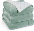 Bedsure GentleSoft Sherpa Fleece Blanket Queen Size for Bed, Non-Heated, Thick and Warm Throw for Women and Men, Soft Fuzzy Plush Queen Blanket for Spring, Sage Green, 90x90 Inches