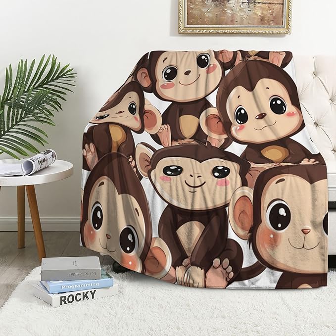 Monkey Throw Blanket Soft Warm Cozy Cute Monkeys Blankets Fuzzy Plush Fleece Monkey Blanket Gifts for Couch Bed Sofa Home Decor 40''X50''