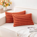Aegero Pack of 2 Faux Fur Christmas Throw Pillow Covers 12x20 Inch, Soft Plush Striped Neutral Couch Pillow Cover, with Velvet Back Modern Home Decor for Sofa Living Room Couch Bed Rust