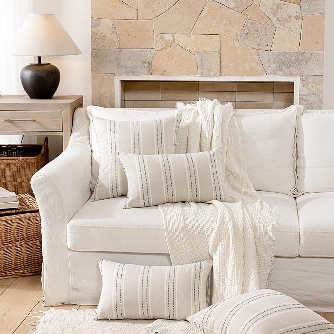 Hckot Throw Pillow Covers 22x22 Set of 2 Grey Pillow Covers Farmhouse Decorative Pillows Textured Linen Square Cushion Covers for Sofa Couch Bed Living Room Decor(Light Grey)