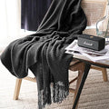 LOMAO Knitted Throw Blanket with Tassels Bubble Textured Lightweight Throws for Couch Cover Home Decor (Black, 60x90)