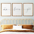 Set of 3 Framed Farmhouse All of Me Loves All of You Sign 11x14” Above Bed Wall Decor for Bedroom Decor Wall Art Wood Signs (11x14, Brown)