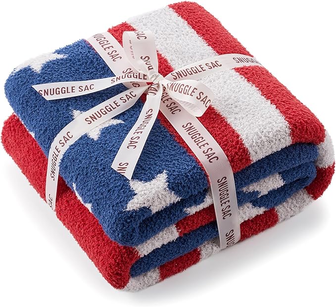 Snuggle Sac American Star Patriotic Throw Blanket for Couch Sofa Bed, July 4th Blanket Ultra Soft Cozy Throw Blanket, USA Military Veteran July 4th Gift, 50x60 inches