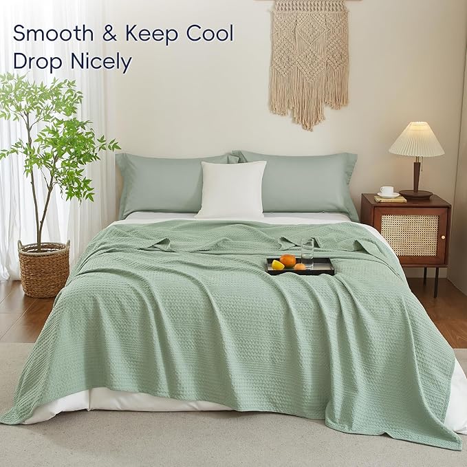 PHF Lightweight Waffle Weave Blanket Twin Size, Breathable & Ultra Soft, 66"x 90" Soft & Cozy Thin Blanket for All Season & Hot Sleepers, Bed, Home Decor - Sage Green