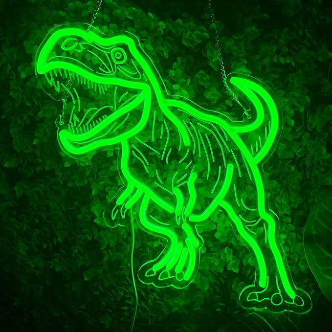 Dinosaur Neon Sign for Wall Decor, USB Dimmable Green LED Night Light for Boys Bedroom, Jurassic Party Decorations, Birthday, Halloween and Christmas Gift, 15.5 x 13 inch