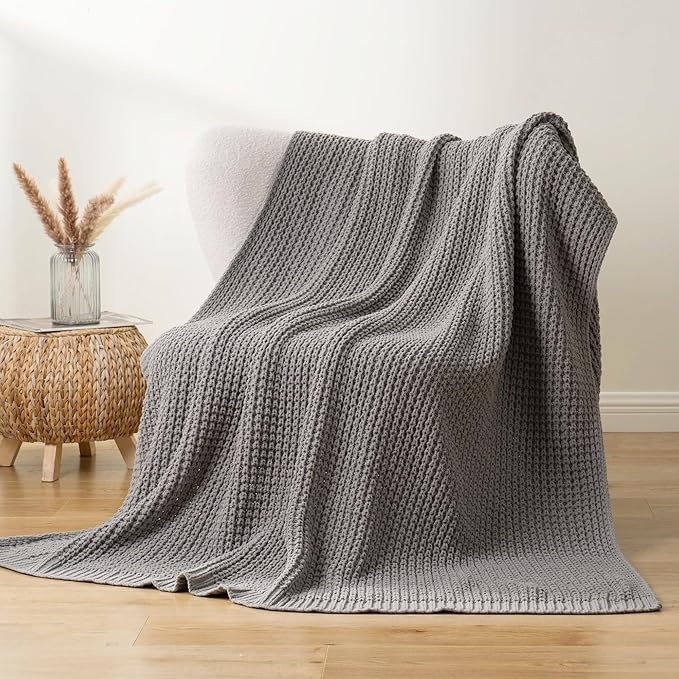 Bunnikins & Clover Light Grey Throw Blanket for Couch, Soft Knitted Chenille Throw Blanket for Sofa, Chair, Living Room, Cozy Gray Throw Blankets for Bed, 50"x60"