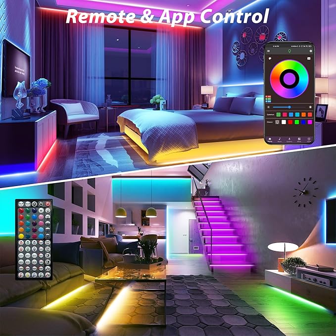 50 ft LED Lights for Bedroom Music Sync RGB LED Strip Lights with APP & Remote Control LED Lights for Room Home Party Christmas Wall Decor (1 Roll of 50ft)