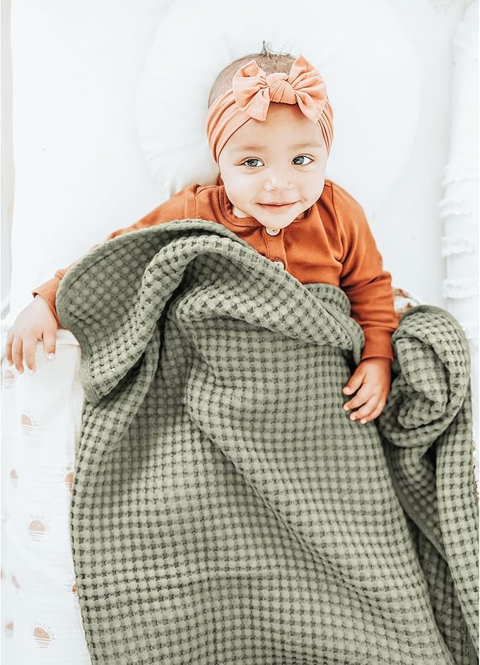 Konssy Waffle Baby Blanket - Soft & Cozy Nursery Swaddle Blanket, Lightweight Toddler Throw for Boys & Girls, Ideal for Wrapping(Amy Green)