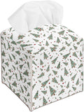 White Christmas Trees Tissue Box Cover Holder, Christmas Leather Tissue Box Cover Square, Xmas Gift Ideas for Family Friends, Bathroom Kitchen Car Office Home Table Decor(5.2 Inches)-B10