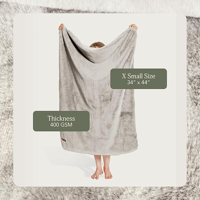 UnHide Lil’ Marsh Faux Fur Blanket - Lightweight, Soft Throw Blanket - Machine Washable - Ideal for Bed, Couch, or Reading Chair- X-Small (34" x 44") Greige