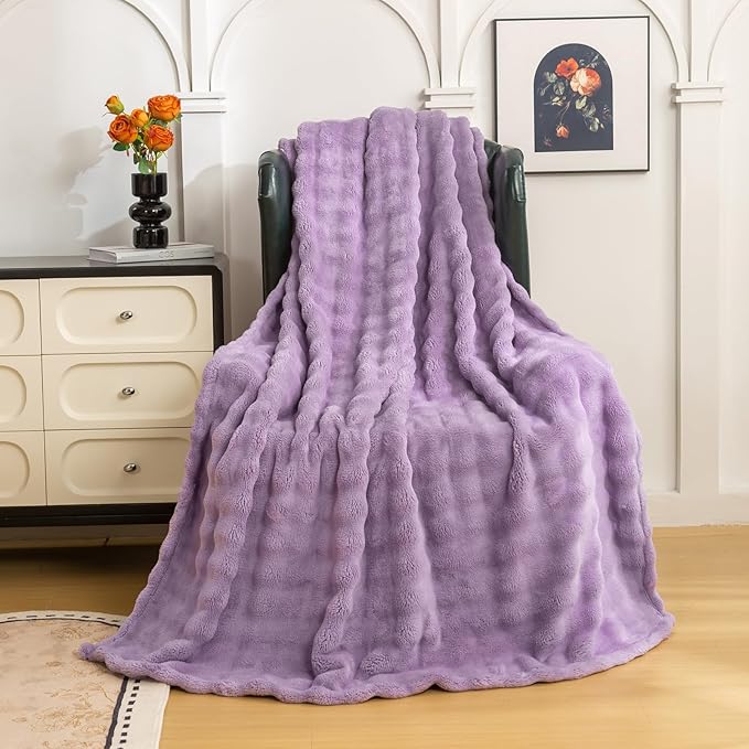 YUSOKI Luxury 3D Bubble Light Weighted Throw Blanket 1.8lb,All Ages,Home Decoration, (Lilac Purple,50 * 60inches)