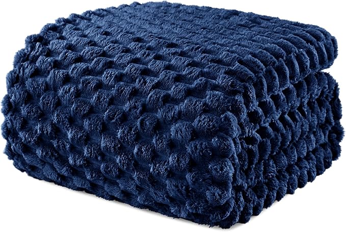 Exclusivo Mezcla Fleece Twin Blanket for Bed, Extra Large Fuzzy Navy Blue Bed Blankets, Soft Cozy Plush Sofa Throws for All Seasons, 90x66 Inches