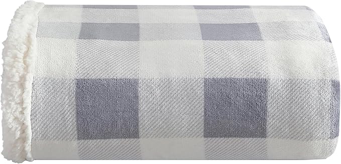 Eddie Bauer - Throw Blanket, Brushed Fleece & Plush Sherpa Bedding, Throw Blanket for Couch & Bed (Mountain Plaid Chrome Grey, 50" x 60")