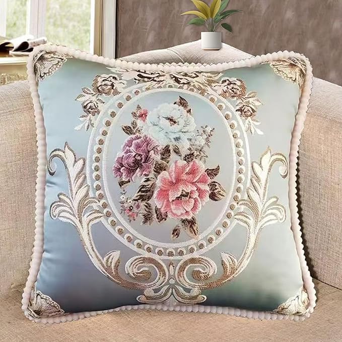 SZHELEJIAM Pillow Covers 18x18 inch,Set of 2 Jacquard Retro Embroidered Pillow Covers,Sofa Decorative Cushion Cover,for Sofa Bed Living Room Blue