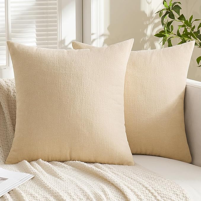 MIULEE Beige Couch Pillow Covers 18x18 Inch, Set of 2 Soft Chenille Decorative Square Throw Pillow Covers Farmhouse for Sofa Living Room Bed