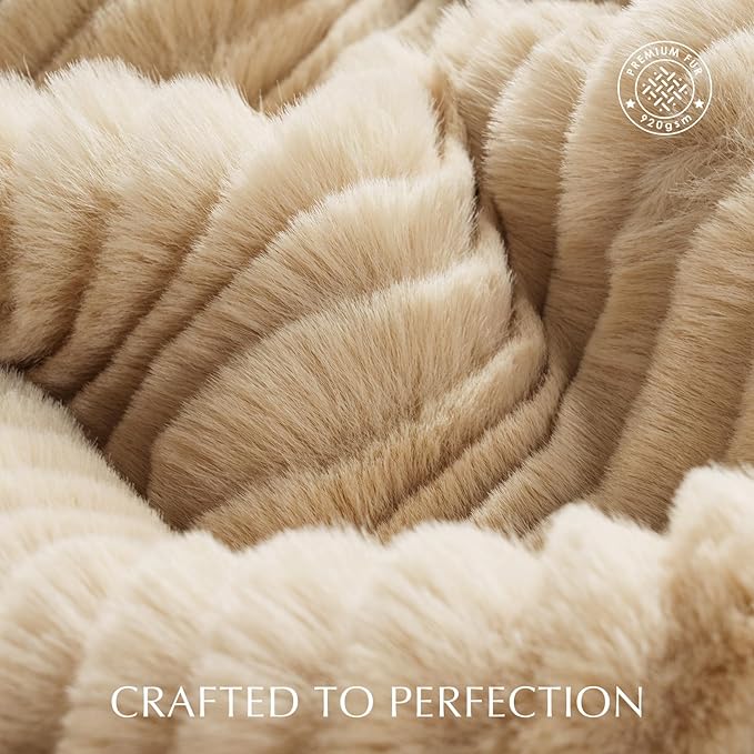 EVERGRACEHOME Ultra Soft Faux Fur Throw Blanket for Couch, Luxury Sculpted Texture Faux Rabbit Fur Blanket for Bed, Fluffy Thick Plush Warm Fuzzy Throw, 920GSM (Beige, 60''x80'')
