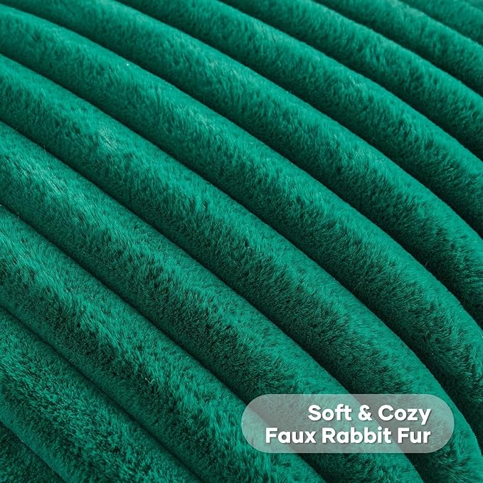 FUTEI Emerald Green Decorative Throw Pillow Covers Set of 2, 28x28 Inch Soft Fluffy Faux Fur Plush Striped Euro Pillow Shams, Modern Home Decor for Couch Bed Living Room
