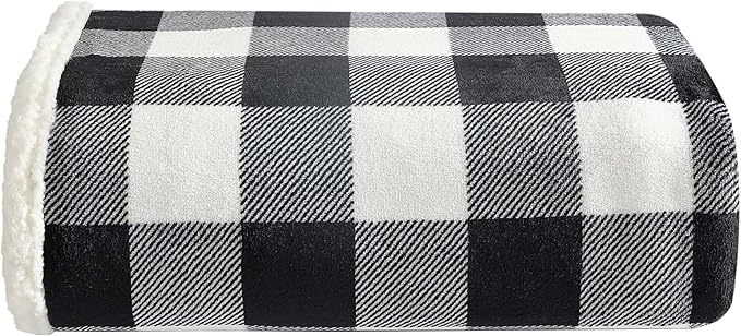 Eddie Bauer - Blanket, Super Soft Reversible Sherpa & Brushed Fleece Bedding, Throw Blankets for Couch, Ideal for Lounging (Cabin Plaid Black)
