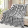 NEWCOSPLAY Twin Blanket for Couch Grey Super Soft Flannel Fleece 3D Bubble Lightweight Bed Blanket All Season Use (Grey, Twin(60"x80"))