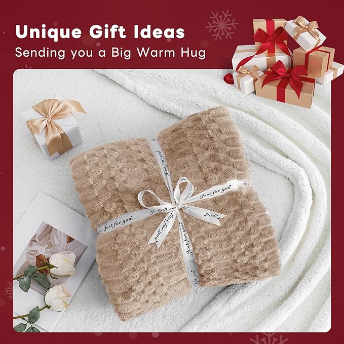 Sherpa Throw Blanket for Couch Flannel Cozy Soft Thick Blanket Warm Twin Blanket for Bed Fleece Home Decor Gifts, Z01 - Beige, 80"*90"