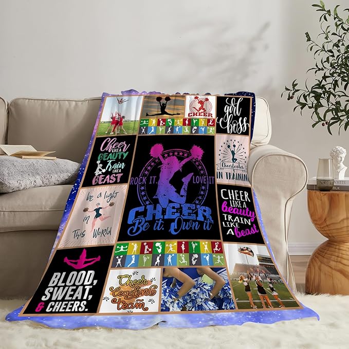 Cheerleader Blanket Cheerleader Throw Blanket Cheerleading Decor Stuff Cozy Flannel Fleece Soft Plush Fuzzy Warm Lightweight Bedding Gifts for Women Girls Kids 80"X60"