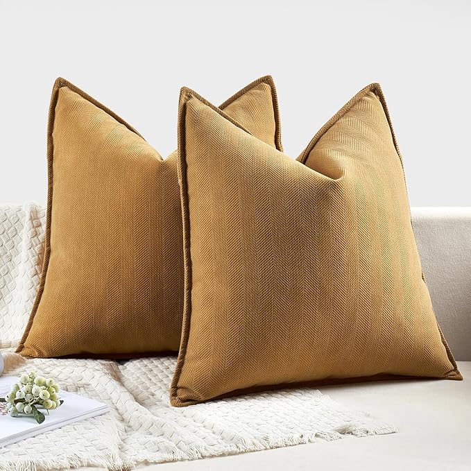 MIULEE Pack of 2 Mustard Yellow Decorative Pillow Covers 26x26 Inch Soft Chenille Luxurious Couch Throw Pillows Boho Cushion Covers Euro Shams Elegant Design for Sofa Bed Living Room Spring Decor