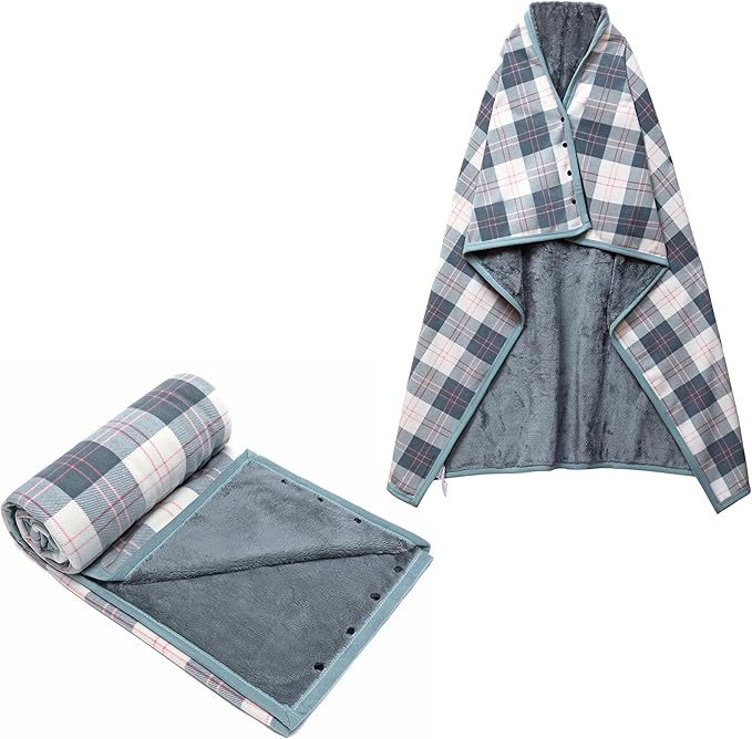 forestfish Fleece Wearable Blanket Oversized, Comfy Lightweight Lap Blanket Poncho Throw With Buttons, 63“x 55”