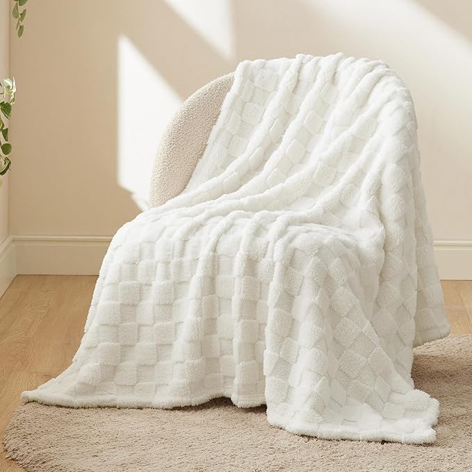 Bedsure GentleSoft White Throw Blanket for Couch - Super Soft Cozy Blankets Gifts for Women Men Girls, Cute Small Fleece Throws for Bedroom Home Decor, 50x70 Inches