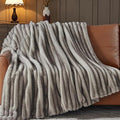 NEWCOSPLAY Faux Fur Throw Blanket Grey Luxury Fluffy Thick Warm Blanket for Couch Sofa Bed 1000GSM (Stripe Grey Thick, Throw(50"x60"))