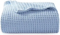 Bedsure Gentlesoft 100% Cotton Blanket Twin XL Size for College Dorm - Cooling Breathable and Soft for Spring Summer, Waffle Weave Twin Blanket for Bed, Dorm Room Essentials, Sky Blue, 66x90 inches