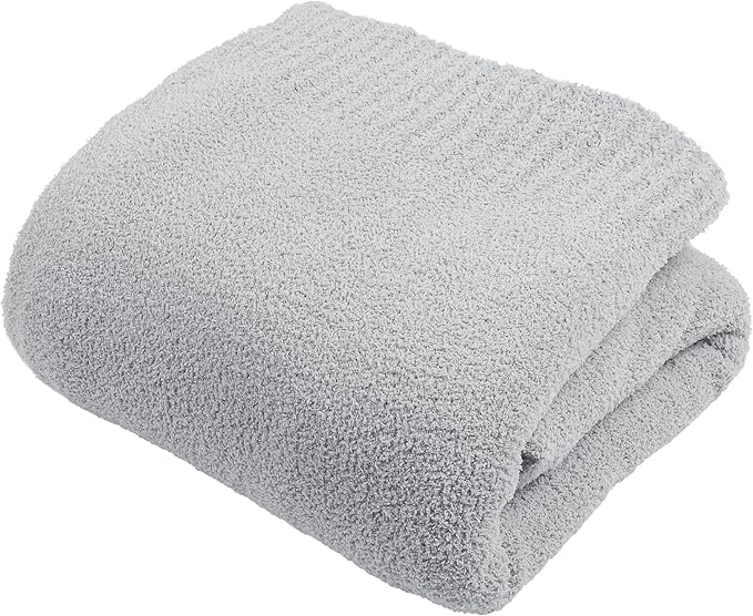 JOOJA Grey Blanket Warm Queen Size Fuzzy Knitted Oversized Luxury Bed Blankets,Soft for Bed, Lightweight Plush for Cozy Nights (Grey, 90x90)