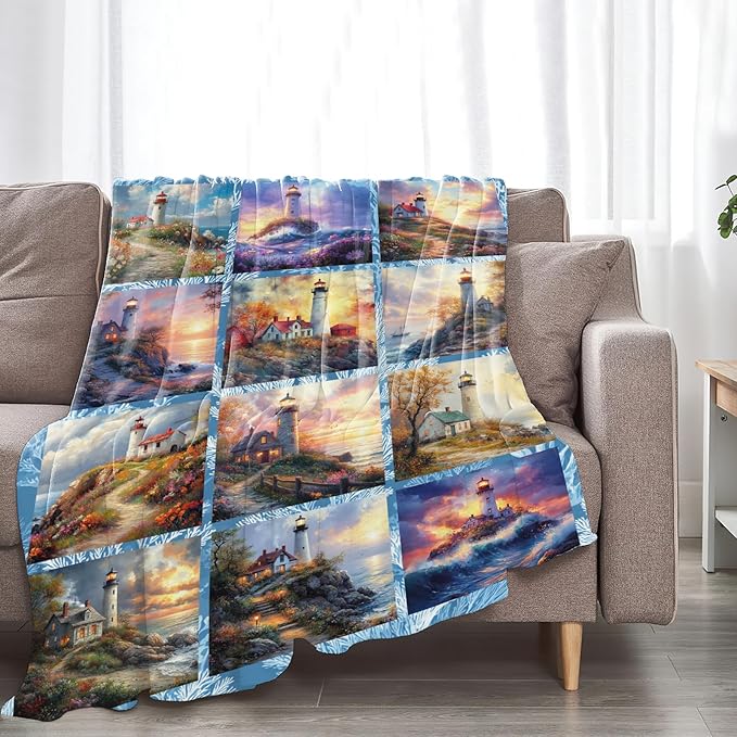 Lighthouse Blanket for Girls Women Boys Men Adults Kids Soft Cozy Fleece Nautical Throw Blankets Gifts Warm Flannel Plush Lightweight Decor for Couch Bed Sofa 60"X50"