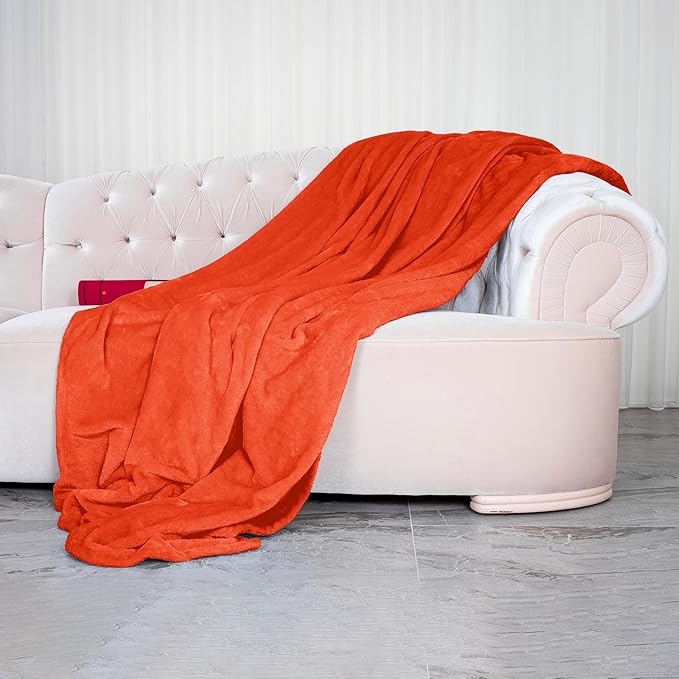 Elegant Comfort Luxury Velvety Softness Fuzzy Plush Micro-Velour Ultra-Soft Blanket , King/California King, Orange