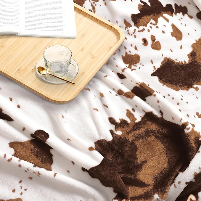 Cow Print Blanket, Ultra Cozy Cow Throw Blanket for Couch Bed and Travel, Cow Print Decor Throw Blankets for All Seasons 50"x60" (Light Brown)