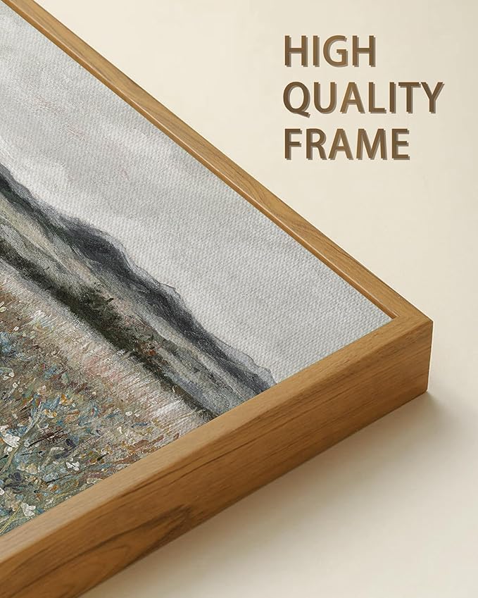 SHENIFY Vintage Landscape Framed Wall Art Meadow Flowers Farmhouse Decor Retro Classic Painting for Kitchen Bedroom Living Room Bathroom - 8x16in Natural Framed