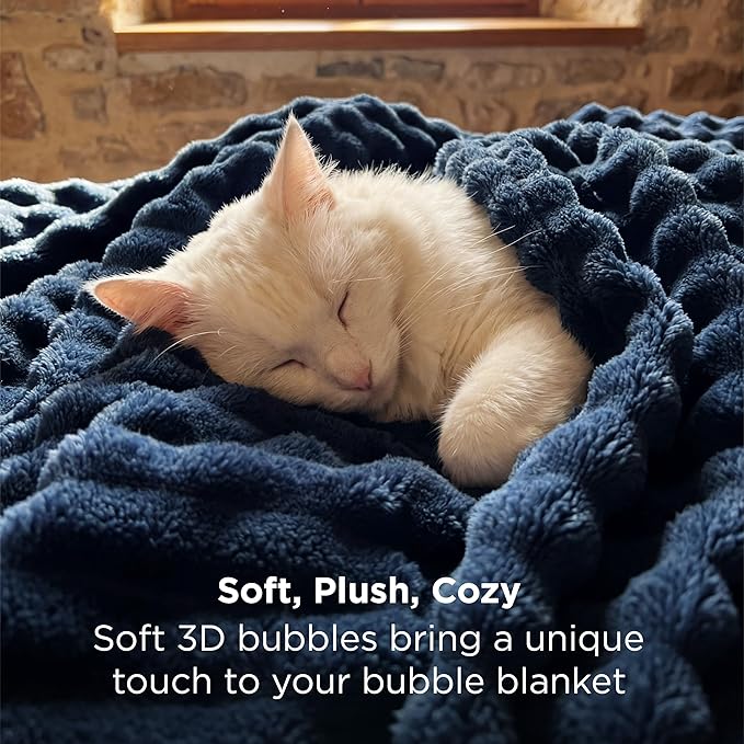 Bedsure 3D Fleece Bubble Blanket - GentleSoft Blue Queen Blanket for Bed Sofa Room Decor - Luxury Soft Cozy Gifts for Her, Lightweight, All Seasons, Navy Blue, 90"×90"